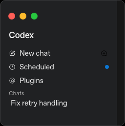Официальная иллюстрация: выбран Codex, ниже виден New chat